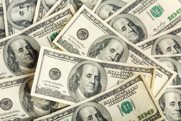 Background of hundred dollar bills for design