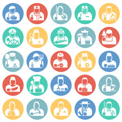 Fototapeta premium Occupations icon set on color circles background for graphic and web design, Modern simple vector sign. Internet concept. Trendy symbol for website design web button or mobile