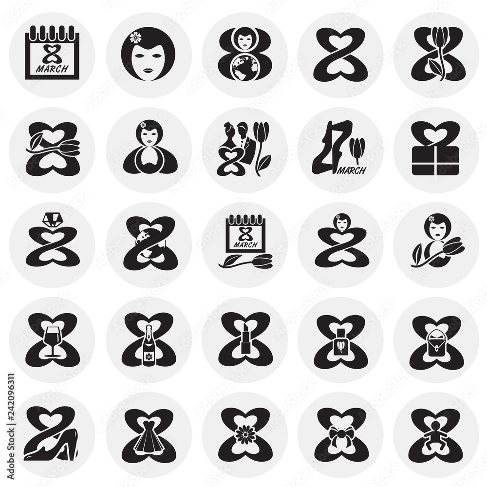 Poster woman day icon set on circles background for graphic and web design, modern simple vector sign. inte