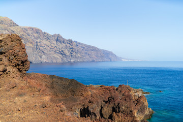 Vertical cliffs Acantilados de Los Gigantes (Cliffs of the Giants). View from Cape Teno (Punta de Teno). Tenerife. Canary Islands. Spain.