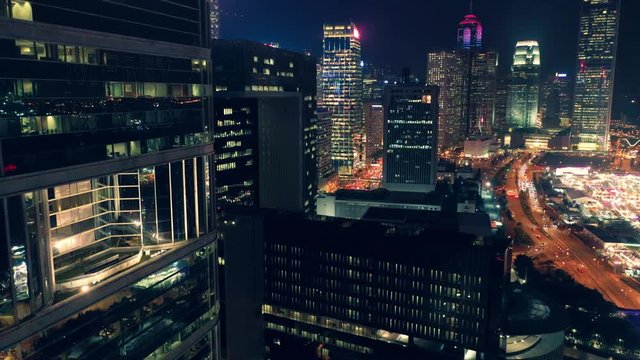 Hong Kong City night view form sky with cinematic color graded