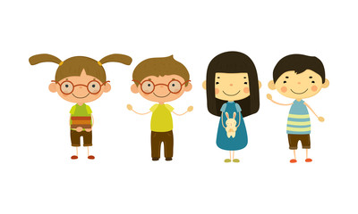 Cute children of different nationalities set, happy little boys and girls vector Illustration