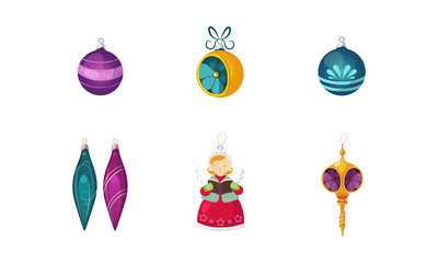Colorful Christmas toys and decorations of different shapes vector Illustration