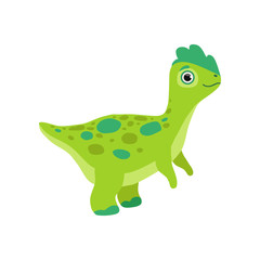 Cute green dinosaur, funny baby dino cartoon character vector Illustration