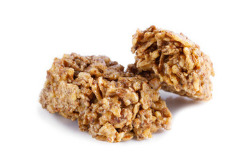 Isolated Muesli and Cereal granola bar. Healthy, fitness, sweet dessert snack and fiber food.