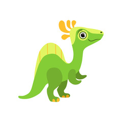 Cute spinosaurus dinosaur, green baby dino cartoon character vector Illustration