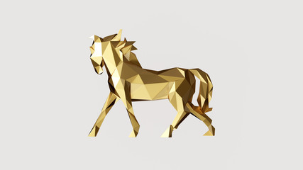 Fototapeta na wymiar White and Gold Polygon Horse 