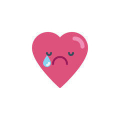 Fototapeta premium Sadness heart face character emoji flat icon, vector sign, colorful pictogram isolated on white. Crying Face emoticon symbol, logo illustration. Flat style design