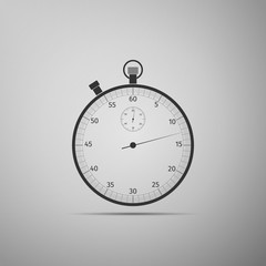 Classic stopwatch icon isolated on grey background. Timer icon. Chronometer sign. Flat design. Vector Illustration