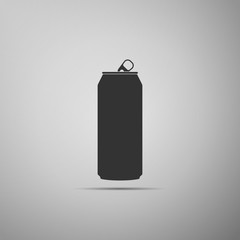 Aluminum can icon isolated on grey background. Flat design. Vector Illustration