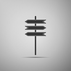 Road traffic sign. Signpost icon isolated on grey background. Pointer symbol. Blank board with place for text. Isolated street information sign. Direction sign. Flat design. Vector Illustration