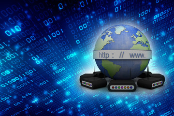 3d rendering https WWW sign with data network
