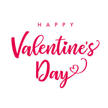 Happy Valentines Day elegant lettering square banner. Valentine greeting card template with calligraphy text valentine`s day on white background. Vector illustration