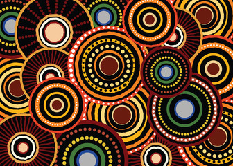 Aboriginal dot art vector seamless circle pattern background.