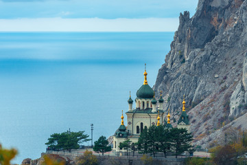 Beautiful Church of the Resurrection of Christ, Foros church on a rock in the Crimea against the...