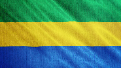 Gabon flag is waving 3D illustration. Symbol of Gabon national on fabric cloth 3D rendering in full perspective.