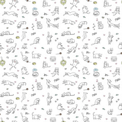 Funny cute cats seamless pattern,hand drawn background,