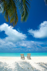 tropical Maldives island with white sandy beach and sea