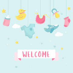 Baby shower invitation card design - obrazy, fototapety, plakaty
