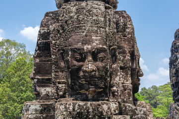 Obraz premium Anciente stone heads in Bayon temple in Angkor Wat, Cambodia.