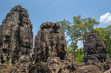 Anciente stone heads in Bayon temple in Angkor Wat, Cambodia.
