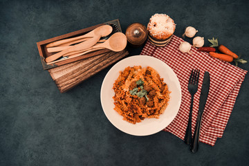 tasty penne with Meat ball and tomato sauce