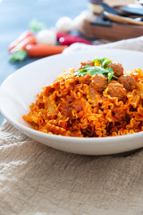 tasty penne with Meat ball and tomato sauce