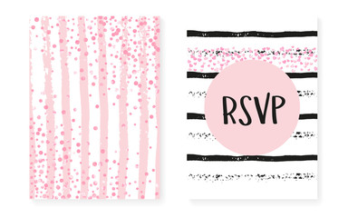 Pink glitter cards with dots and sequins. Wedding and bridal sho
