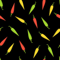 Jalapeno vegetable seamless pattern vector flat illustration. Natural food pattern design with jalapeno vegetable seamless texture in bright colors for healthy vegetarian menu or organic fabric print