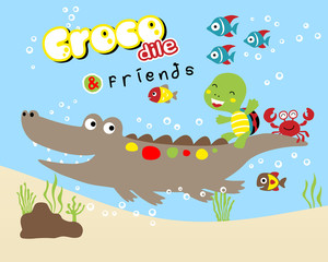 Naklejka na ściany i meble animal cartoon vector underwater with crocodile and friends
