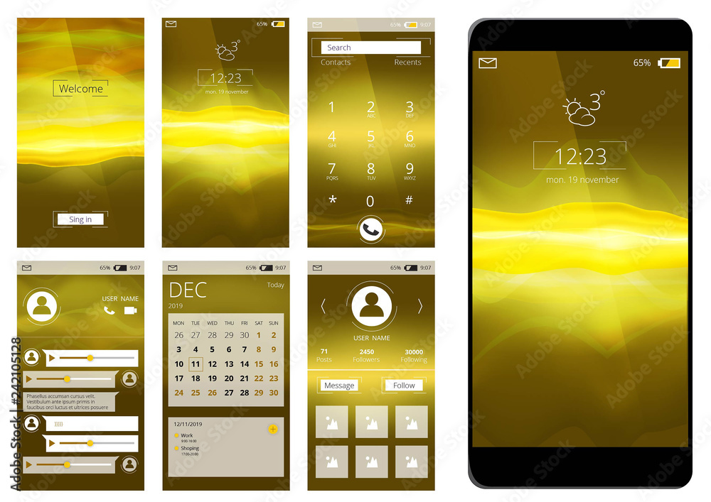 Poster Mobile app ui. Web interface template for smartphone internet application vector illustration isolated. Ui mobile interface smartphone, internet application technology
