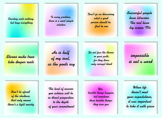 Set of 12 vector Motivation Inspiration Quotes about Love. Ready to post in social media, brochure, magazine. 
