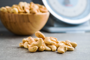 Roasted cashew nuts.