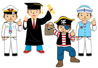Set of different boy profession. Vector cartoon illustration