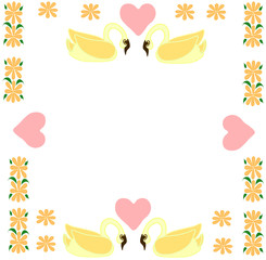 Swans and elements frame for valentine or birthday card decoration.