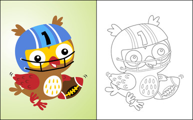 coloring book or page with owl cartoon the rugby player