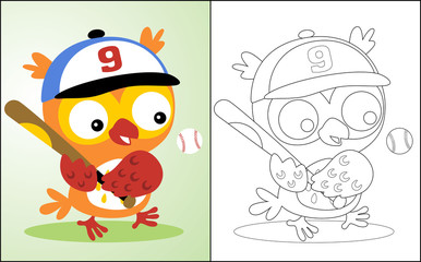 coloring book or page with nice owl cartoon the baseball player