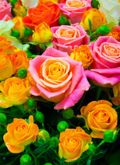 festive bouquet of yellow and orange roses