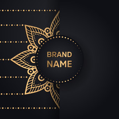 Fototapeta na wymiar Gold vintage greeting card on a black background. Luxury vector ornament template. Mandala. Great for invitation,