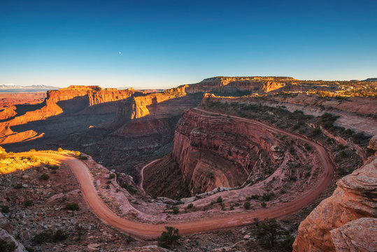 Shafer Canyon Overlook in Canyonlands National Park, Utah at sunset