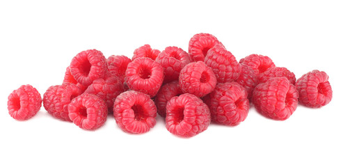 ripe raspberries isolated on white background macro