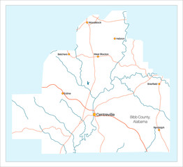 Detailed and large map of Bibb County in Alabama, USA