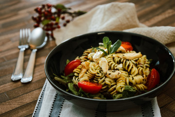 Fresh chicken salad with tomatoes