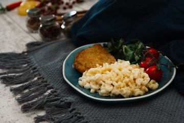 Turkey Blue Cord Coquillettes with Cheese