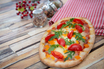 pizza with mozzarella, emmental and cheddar cheese