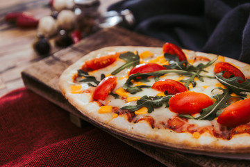 pizza with mozzarella, emmental and cheddar cheese