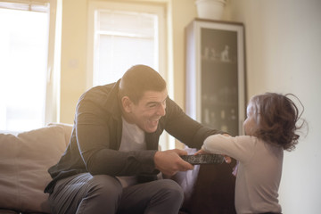 Happy family at home.