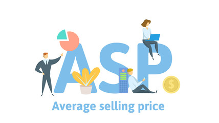 ASP, Average Selling Price. Concept with keywords, letters and icons. Colored flat vector illustration. Isolated on white background.