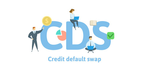 CDS, Credit Default Swap. Concept with keywords, letters and icons. Colored flat vector illustration. Isolated on white background.