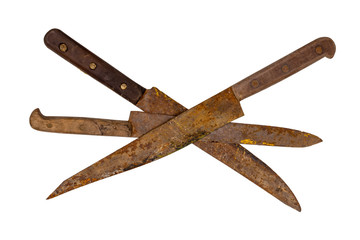 Three old rusty knives